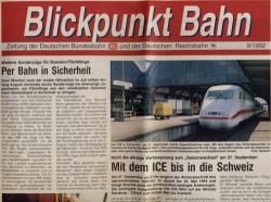 Blickpunkt Bahn. Zeitung der Deutschen Bundesbahn und der Deutschen Reichsbahn. hier: Ausgabe 9/1992