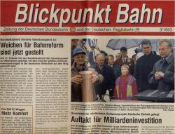 Blickpunkt Bahn. Zeitung der Deutschen Bundesbahn und der Deutschen Reichsbahn. hier: Ausgabe 3/1993