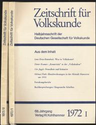 Zeitschrift für Volkskunde. Halbjahresschrift. Jahrgang 1972 in 2 Halbbänden (68. Jahrgang)