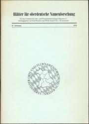 Blätter für oberdeutsche Namenforschung, 15. Jahrgang 1978