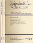 Zeitschrift für Volkskunde. Halbjahresschrift. Jahrgang 1994 in 2 Halbbänden (90. Jahrgang)