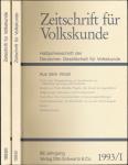 Zeitschrift für Volkskunde. Halbjahresschrift. Jahrgang 1993 in 2 Halbbänden (89. Jahrgang)